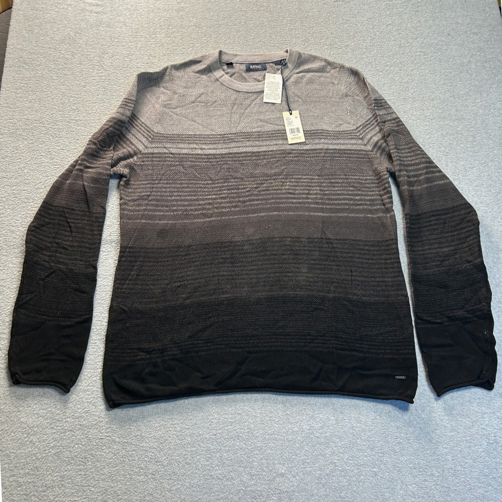 Buffalo David Bitton Waldy Crewneck Sweater Mens XL Charcoal Ombre Stripe Knit